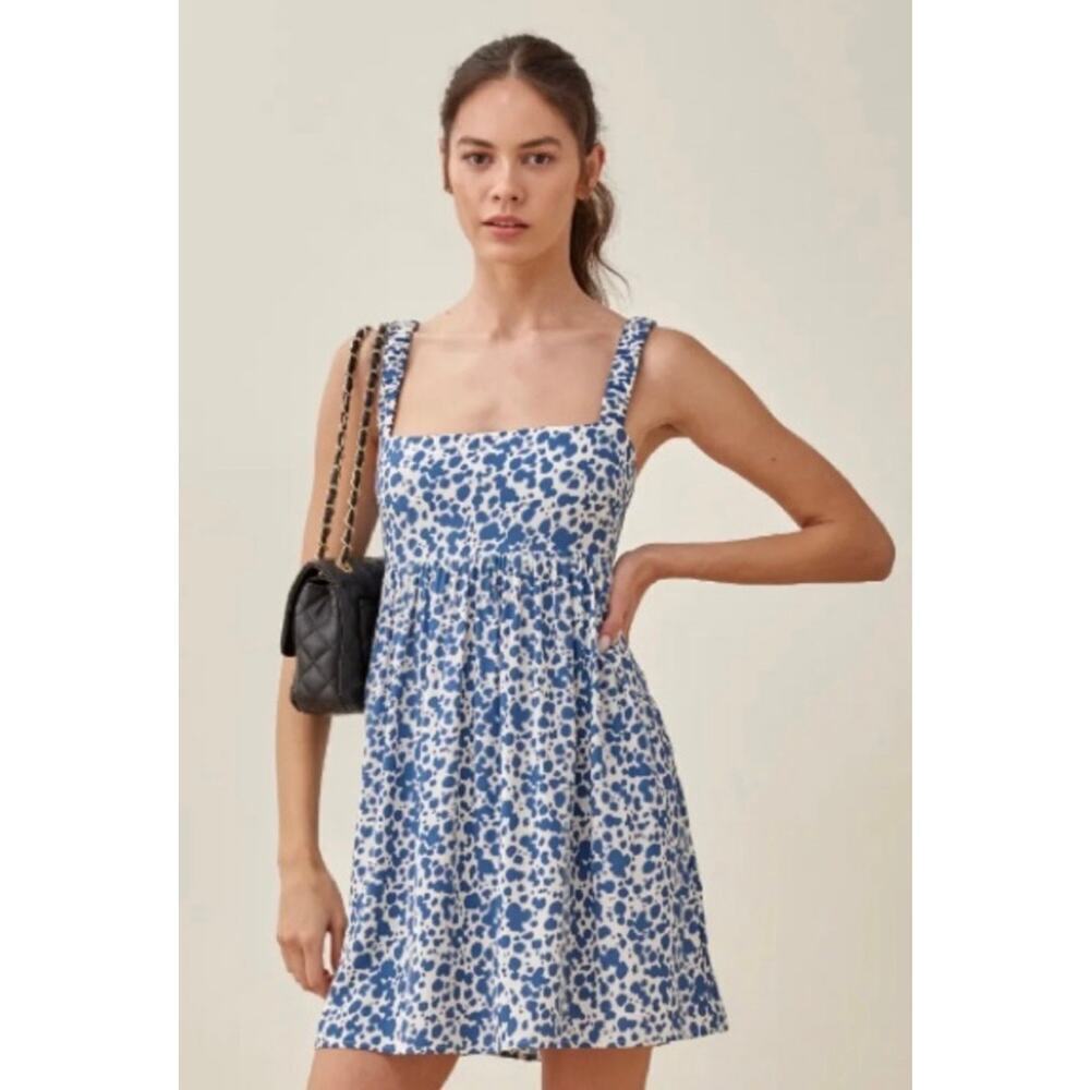 Reformation Serene Blue and White Babydoll Dress Rainey size 10 Cottage Preppy